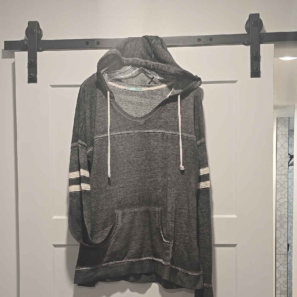 Maurices Gray V-Neck Sweater with White Stripes